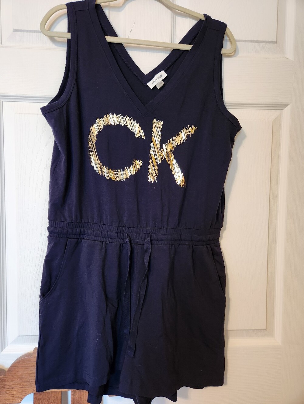 Calvin Klein black Romper with Gold Logo, sz L
